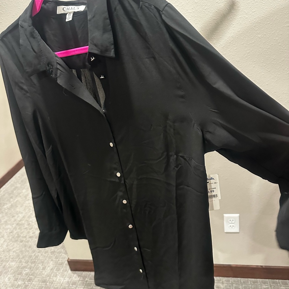 Chaus Black Buttoned Long Sleeve Shirt Dress